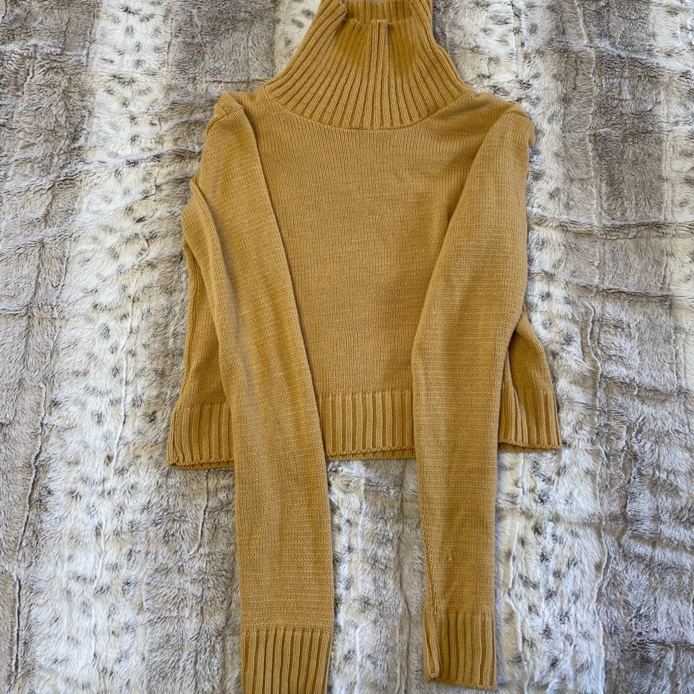 Boohoo Medium Turtle Neck Cropped Sweater in Camel